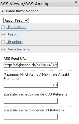 WebPart Eigenschaften des RSS Feed