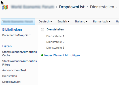 Ansicht einer Liste