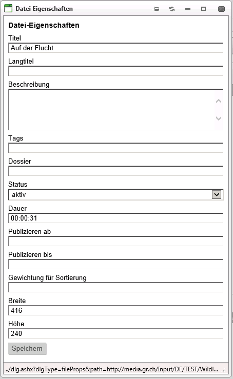 Eigenschaften eines Videos definieren.
