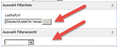 Auswahl einer externen Filterliste und Ansicht