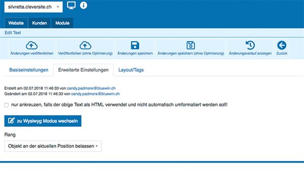 Text erweiterte Einstellungen
