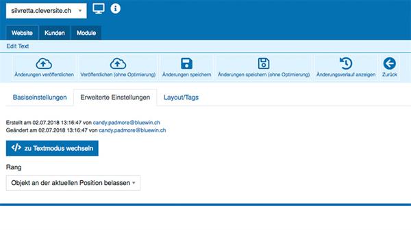 WYSIWYG erweiterte Einstellungen